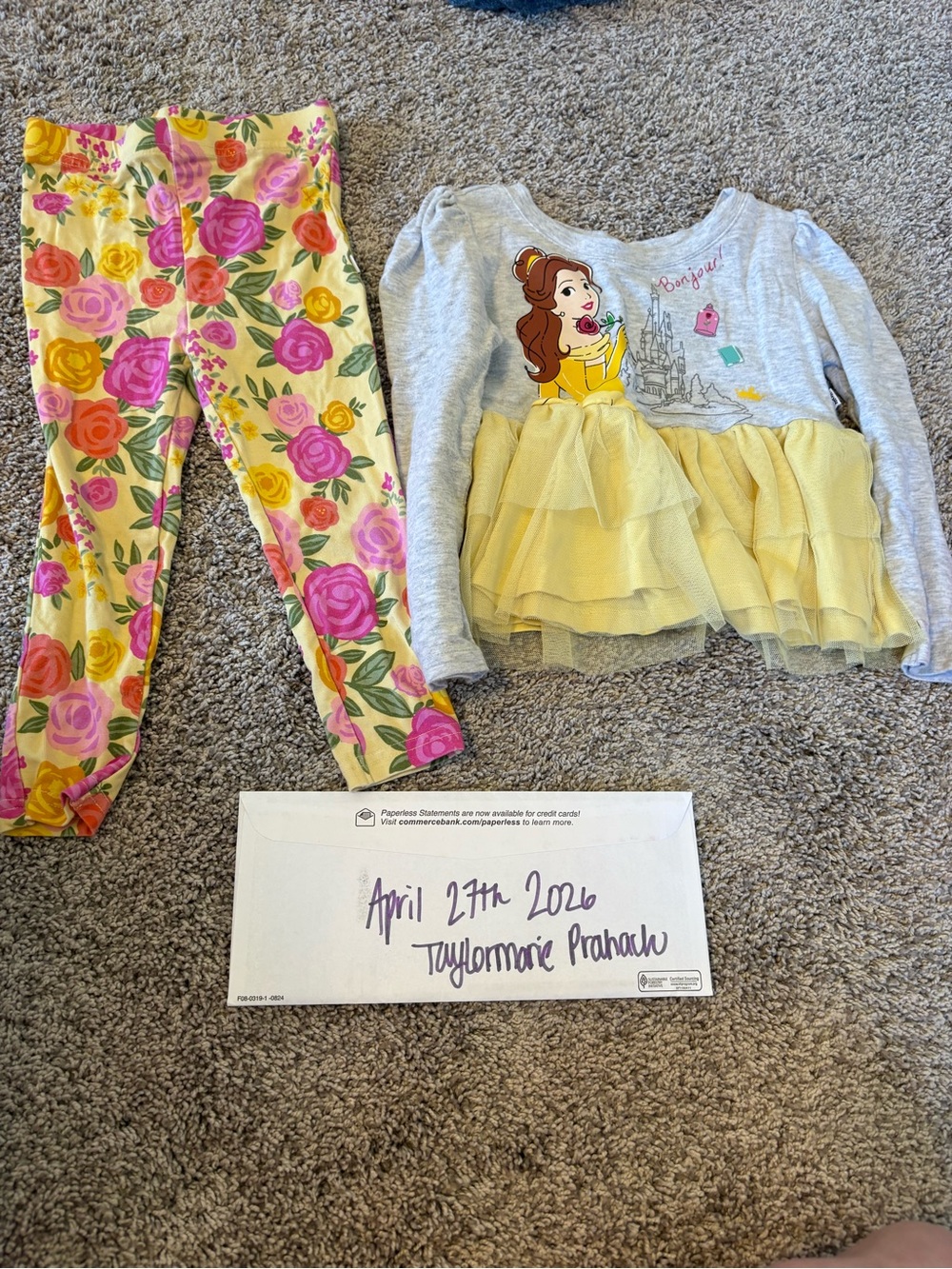 Little Sleepies Princess Belle tulle top and enchanted rose leggings 2T